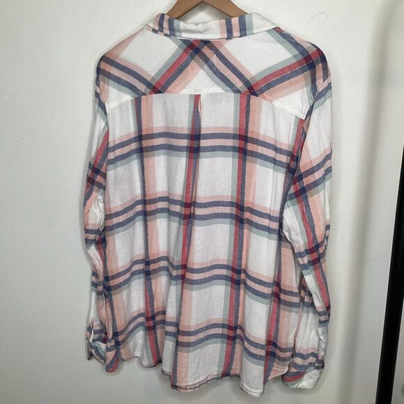 Rails Linen Blend Natalie White Melon Plaid Shirt - Picture 6 of 10
